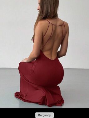 SHEIN Burgundy Strappy Backless Maxi Dress